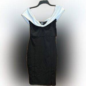 Derek Heart Black White Off Shoulder Dress Bodycon Cocktail Bow Detail size M